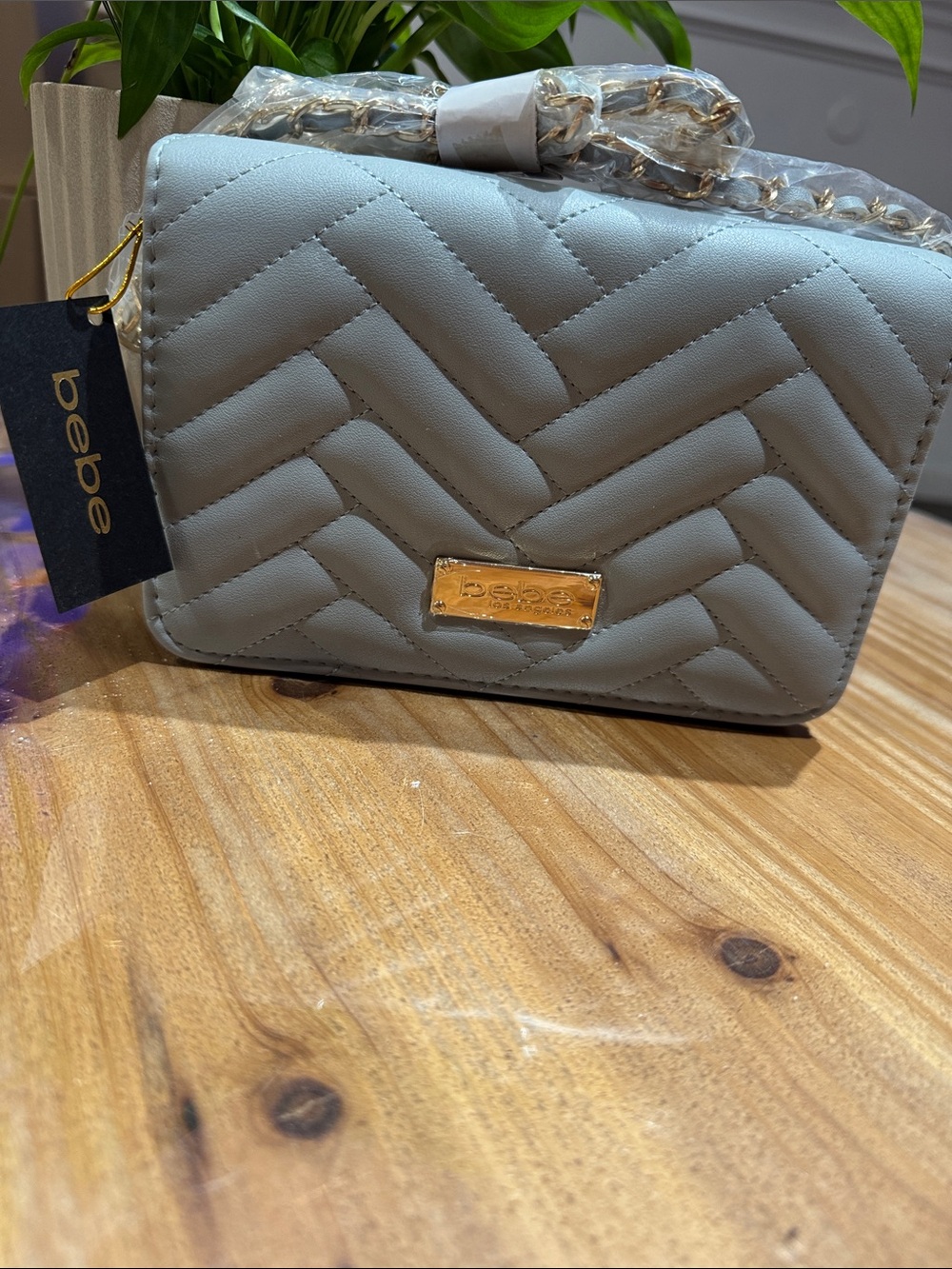 bebe Quilted Crossbody Bag in Light Gray with Gold Hardware - Picture 1 of 1